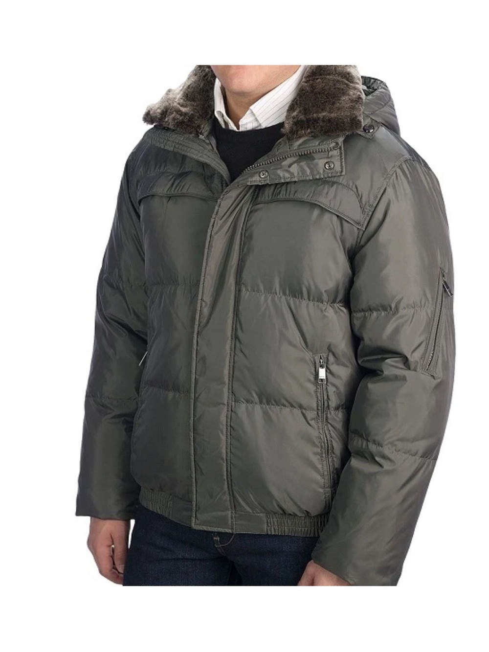 Marc New York Men’s Olive Green Puffer Jacket with Faux Fur Collar